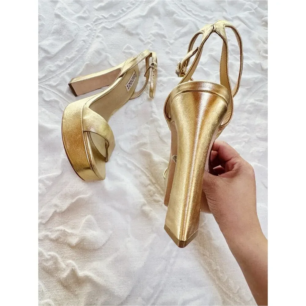 Badgley Mischka Caia 125MM metallic Platform Sandals Size 8.5